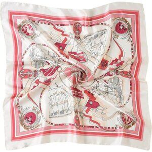 Women Pink Sailboat Headscarf Satin Bandana Pattern Polyester Breathable Scarves